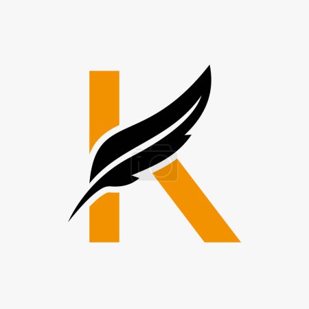 Foto de Feather Logo On Letter K Vector Template. Law Logo Bird Feather Symbol - Imagen libre de derechos