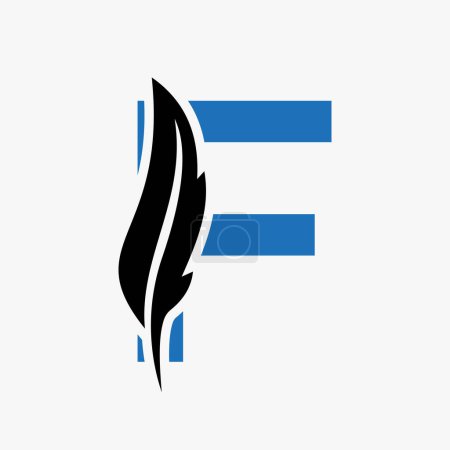 Foto de Logo de pluma en la carta F Vector Template. Ley Logo Pájaro Pluma Símbolo - Imagen libre de derechos