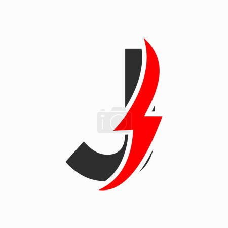 Foto de Logotipo eléctrico inicial en el concepto de la letra J con el icono del poder, símbolo del trueno del voltio - Imagen libre de derechos