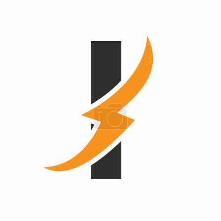 Foto de Logotipo eléctrico inicial en el concepto de la letra I con el icono del poder, símbolo del trueno del voltio - Imagen libre de derechos