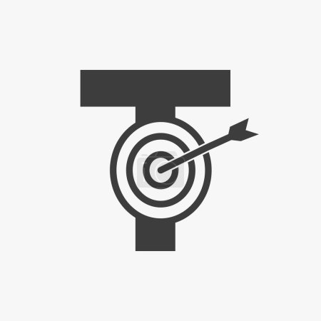 Foto de Logo inicial de éxito de la letra T se combina con el ícono de objetivo de arco - Imagen libre de derechos
