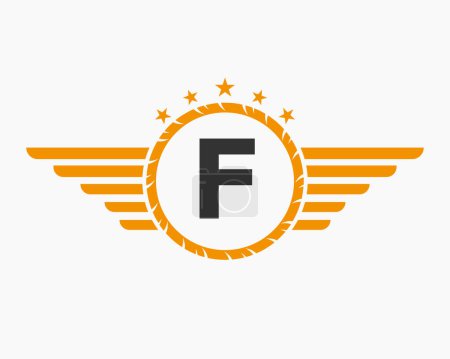 Foto de Logotipo inicial del ala en la letra F para el logotipo del transporte con la estrella y el símbolo de velocidad - Imagen libre de derechos