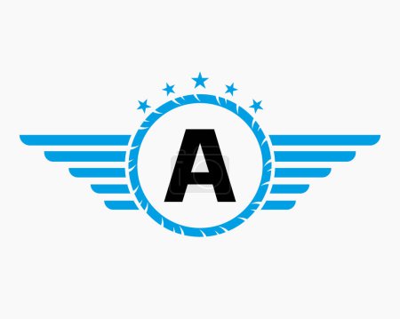 Foto de Logotipo inicial del ala en la letra A para el logotipo del transporte con la estrella y el símbolo de velocidad - Imagen libre de derechos
