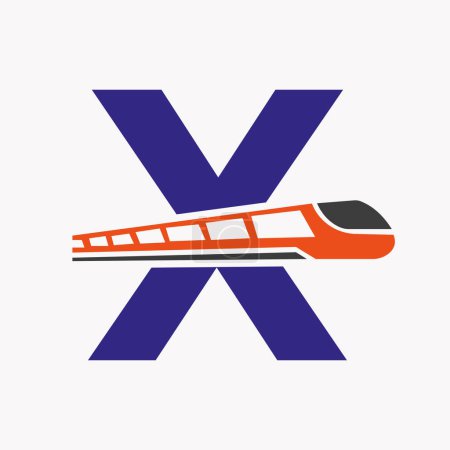 Illustration for Train Logo On Letter X, Express Symbol Vector Template - Royalty Free Image
