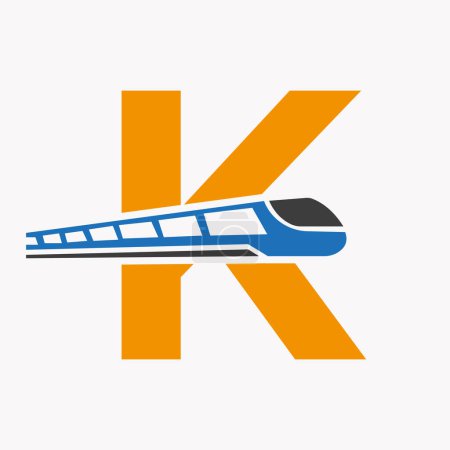 Illustration for Train Logo On Letter K, Express Symbol Vector Template - Royalty Free Image