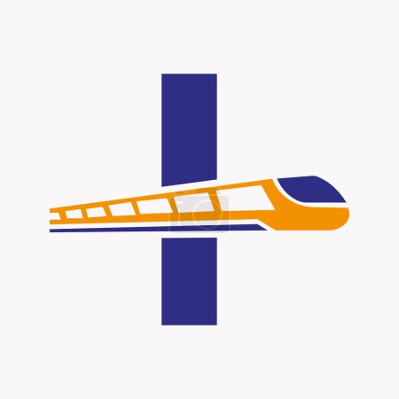 Illustration for Train Logo On Letter I, Express Symbol Vector Template - Royalty Free Image