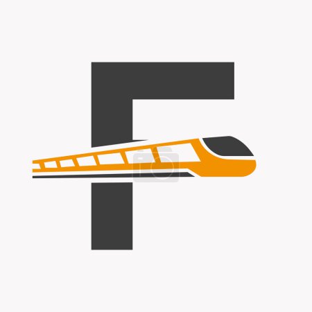 Illustration for Train Logo On Letter F, Express Symbol Vector Template - Royalty Free Image