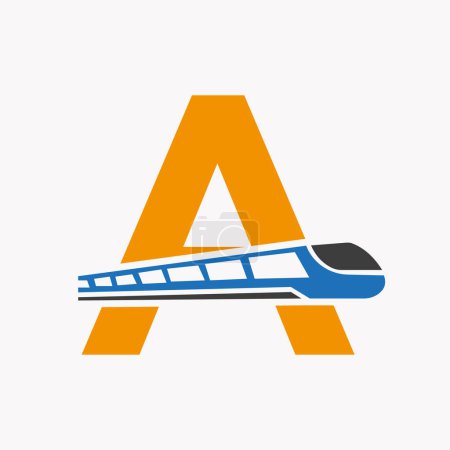 Illustration for Train Logo On Letter A, Express Symbol Vector Template - Royalty Free Image