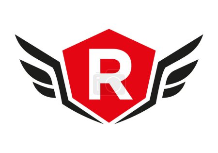 Wing Logo On Letter R, Transport Wing Sign. Transportation Symbol