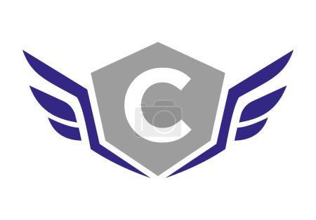 Foto de Logotipo de ala en la letra C, señal de ala de transporte. Símbolo de transporte - Imagen libre de derechos
