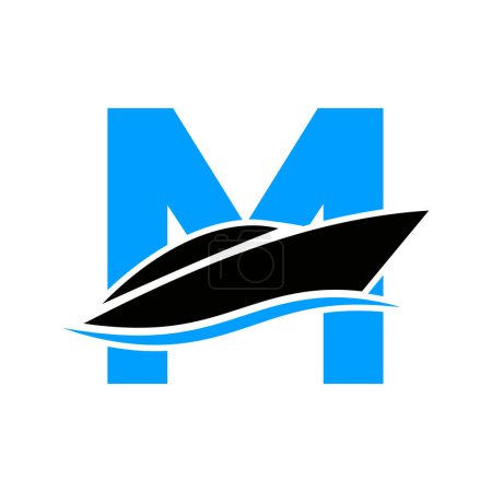Foto de Logotipo inicial de la nave en la letra M, firma de la marina con la plantilla del vector del símbolo del barco - Imagen libre de derechos
