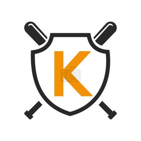Lettre K Modèle vectoriel de conception de logo de baseball. Symbole du club de baseball