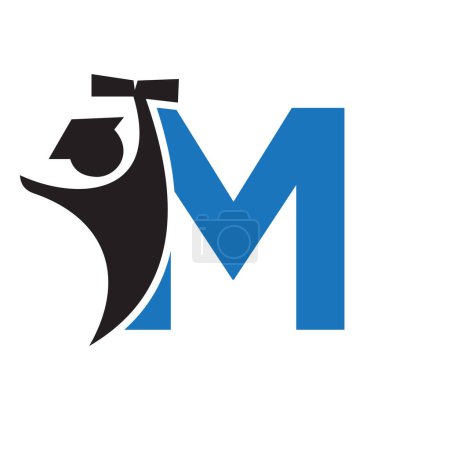 Lettre M Education Logo Design. Symbole de graduation avec l'icône de papier de graduation de tenue humaine