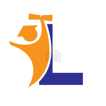Letra L Educación Logo Design. Símbolo de graduación con icono de papel de graduación de retención humana