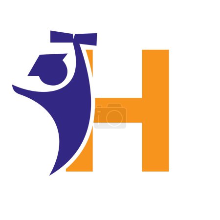 Buchstabe H Bildung Logo Design. Graduierung Symbol mit Human Holding Graduierungspapier Ikone