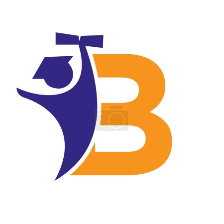 Lettre B Conception du logo éducatif. Symbole de graduation avec l'icône de papier de graduation de tenue humaine