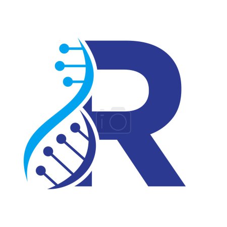 Logo initial d'ADN sur le modèle vectoriel de la lettre R pour le symbole de soins de santé