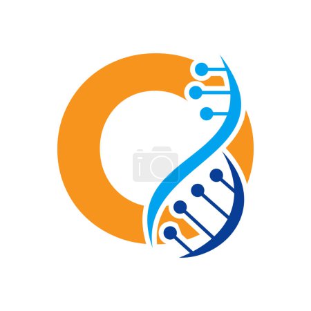 Foto de Logo de ADN inicial en la carta O Plantilla de vectores para símbolo de atención médica - Imagen libre de derechos