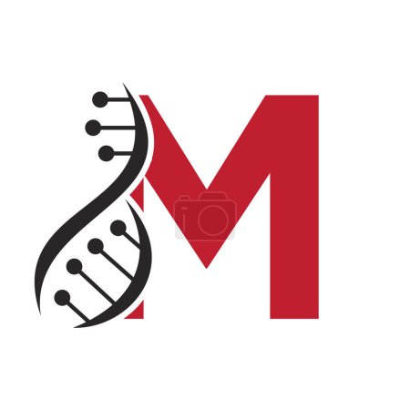 Ursprüngliches DNA-Logo auf Buchstabe M Vektorvorlage für Gesundheitssymbol