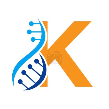 Ursprüngliches DNA-Logo auf Buchstabe K Vektorvorlage für Gesundheitssymbol