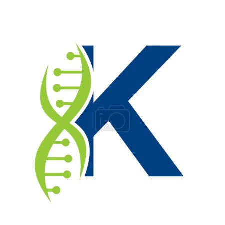 DNA-Logo auf Buchstabe K Vektorvorlage für Gesundheitssymbol