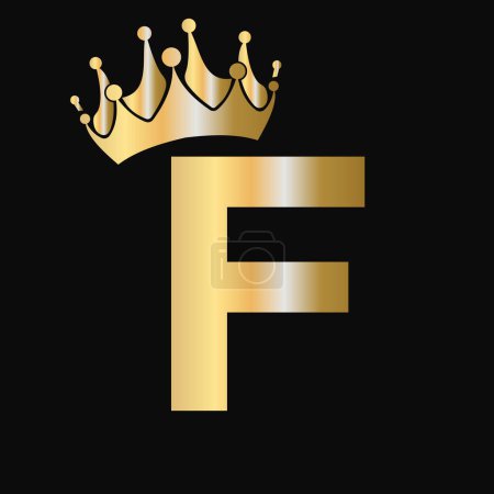 Letter F Crown Logo Template. Royal Crown Logotype Luxury Sign  for Beauty, Fashion, Star, Elegant Symbol