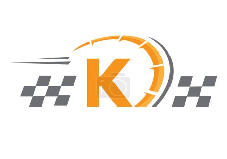 Letra K con logotipo de la bandera de carreras. Símbolo de logotipo de velocidad