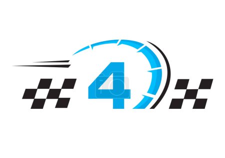 Letter 4 with Racing Flag Logo. Speed Logo Symbol
