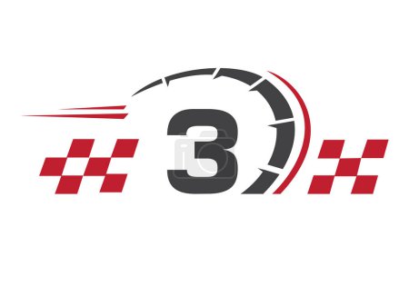 Letter 3 with Racing Flag Logo. Speed Logo Symbol