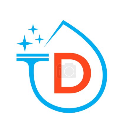 Sauberes Logo-Design auf Buchstabe D mit Wasser-Symbol. Hausmädchen