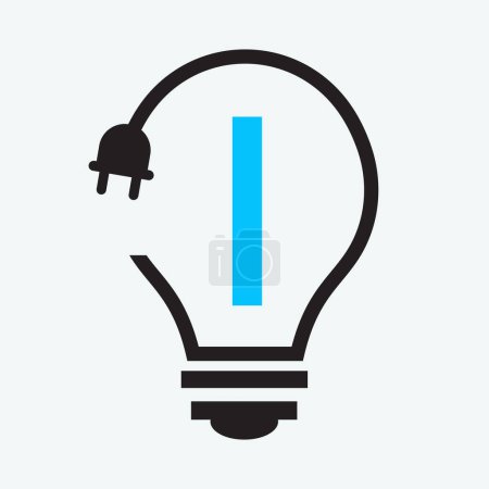 Bulb Logo On Letter I Concept For Electrical Symbol. Electricity Sign