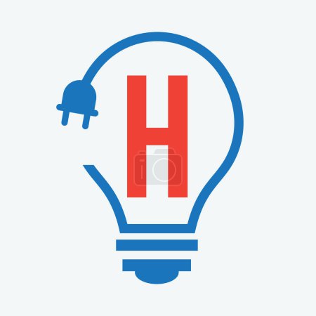 Bulb Logo On Letter H Concept For Electrical Symbol. Electricity Sign