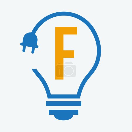 Bulb Logo On Letter F Concept For Electrical Symbol. Electricity Sign