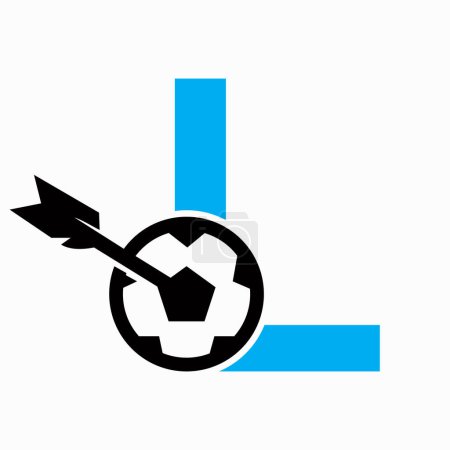 Buchstabe L Fußballlogo und Zielpfeil-Symbol. Fußballzeichen
