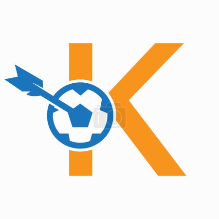 Lettre K Logo de football et symbole de flèche cible. Signe de football