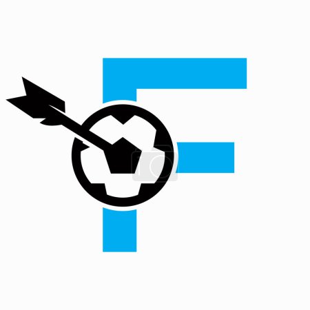 Lettre F Logo de football et symbole de flèche cible. Signe de football