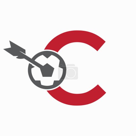 Buchstabe C Fußball-Logo und Zielpfeil-Symbol. Fußballzeichen