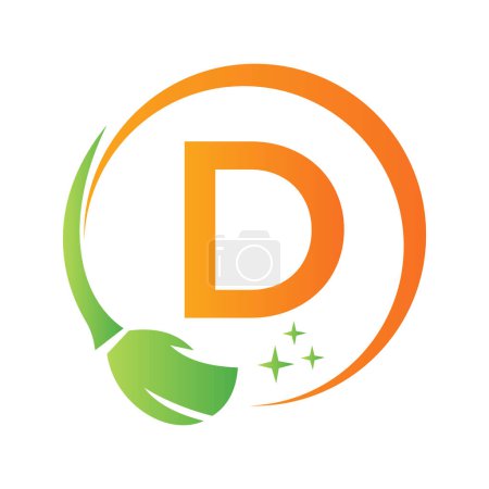 Haus Clean Logo auf Buchstabe D mit sauberem Pinsel und Wasser-Symbol. Hausmädchen