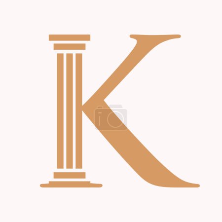 Buchstabe K Gesetz Logo Konzept mit Säulensymbol