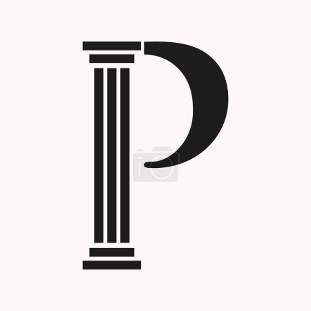 Buchstabe P Gesetz Logo Konzept mit Säulensymbol