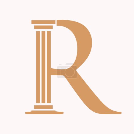 Letra R Ley Logo Concepto con Símbolo de Pilar