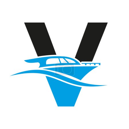 Buchstabe V Boat Logo Konzept für Sailboat, Schifffahrtssymbol. Yachtzeichen