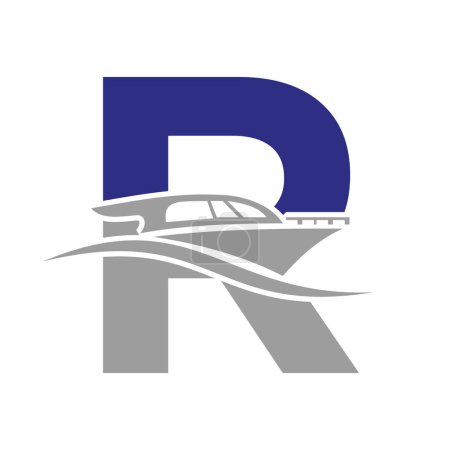 Letter R Boat Logo Concept For Sailboat, Shipping Symbol. Yacht Sign
