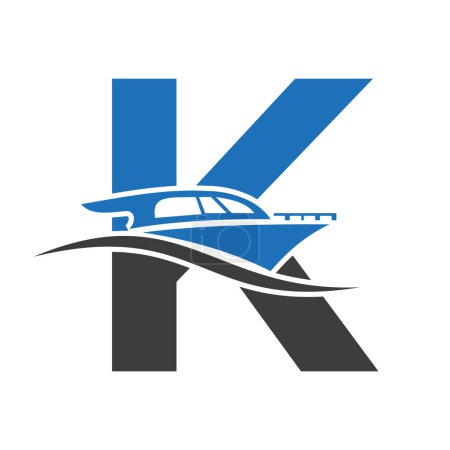 Buchstabe K Boat Logo Konzept für Sailboat, Schifffahrtssymbol. Yachtzeichen