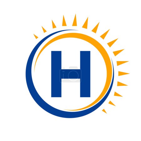 Solar-Logo auf Buchstabe H Konzept mit Sonne-Symbol. Symbol des Sonnensystems