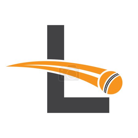 Logo de cricket sur lettre L Concept avec symbole de balle de cricket mobile. Panneau de cricket