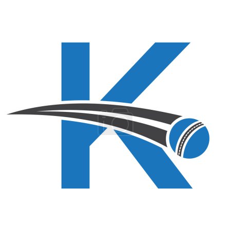 Logo de cricket sur lettre K Concept avec symbole de balle de cricket mobile. Panneau de cricket