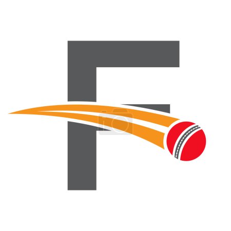 Cricket-Logo auf Buchstabe F Konzept mit beweglichen Cricketball-Symbol. Cricket-Zeichen
