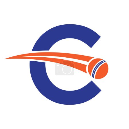 Cricket Logo auf Buchstabe C Konzept mit beweglichen Cricket Ball Symbol. Cricket-Zeichen