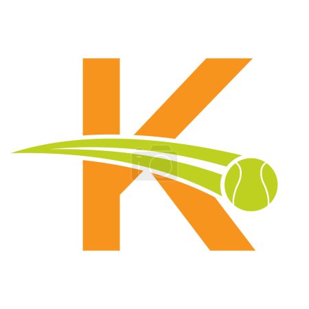 Logo Tennis Sur Lettre K Concept avec Boule de Tennis en Mouvement Symbole. Panneau Tennis